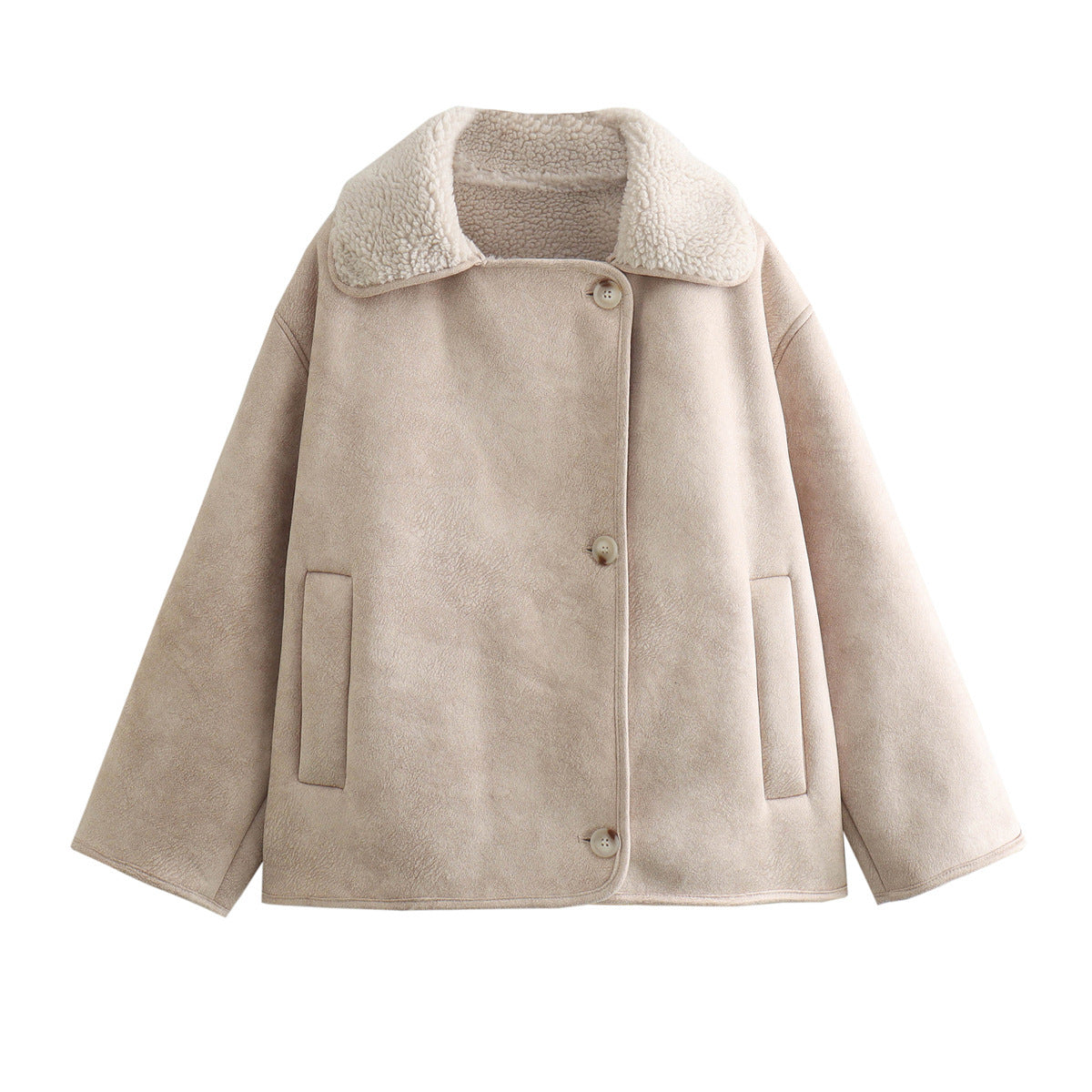 Women's Boxy Jacket made of Faux Shearling with large Teddy Collar and Side Pockets Chichicherry