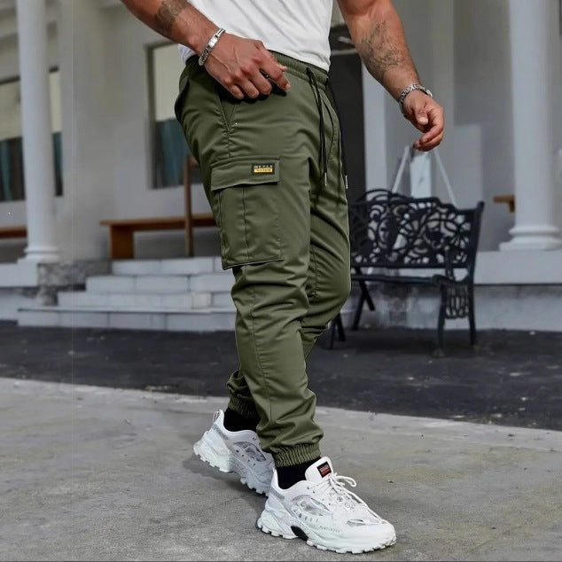 Men's Tapered Utility Cargo Pants with Drawstring Waist, Elastic Cuffs and Multiple Pockets Chichicherry