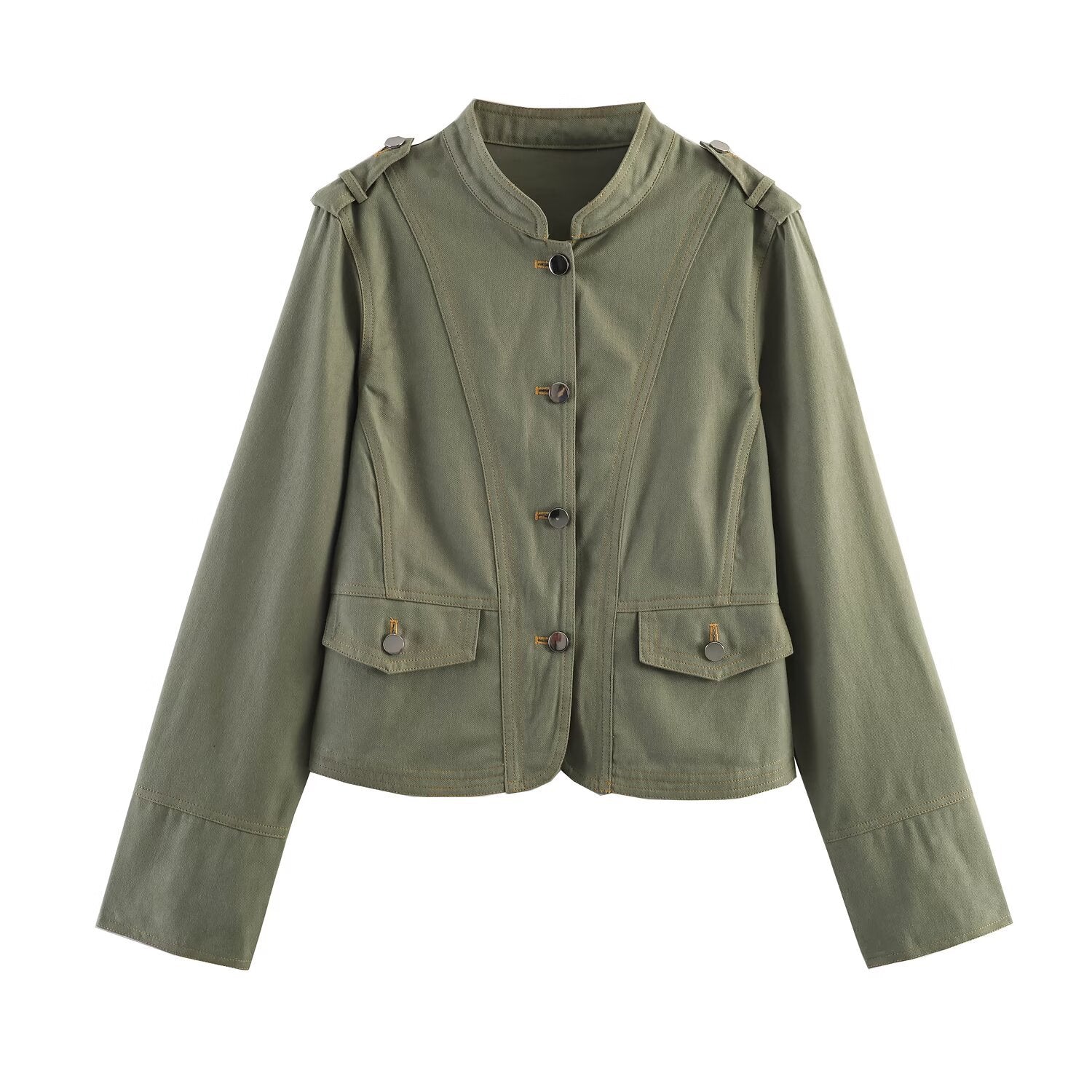 Women's short jacket in utility style with stand-up collar and shoulder straps Chichicherry
