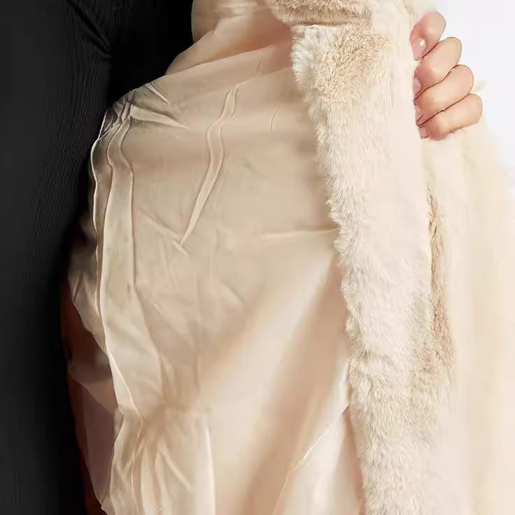 Women's Midi Length Faux Fur Coat with Hood, Teddy Finish and Concealed Button Placket Chichicherry