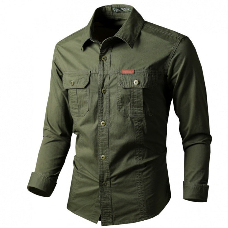 Men's Long Sleeve Work Shirt with Double Chest Pockets and Durable Twill Chichicherry