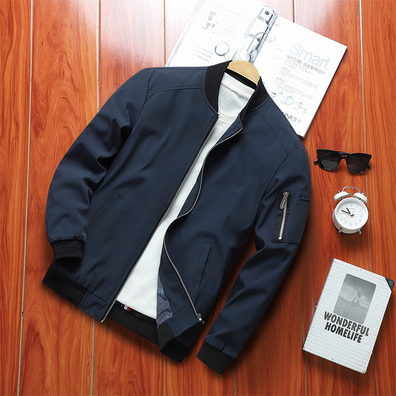 Men's Lightweight Bomber Jacket with Arm Pocket, Zipper and Ribbed Hem Chichicherry