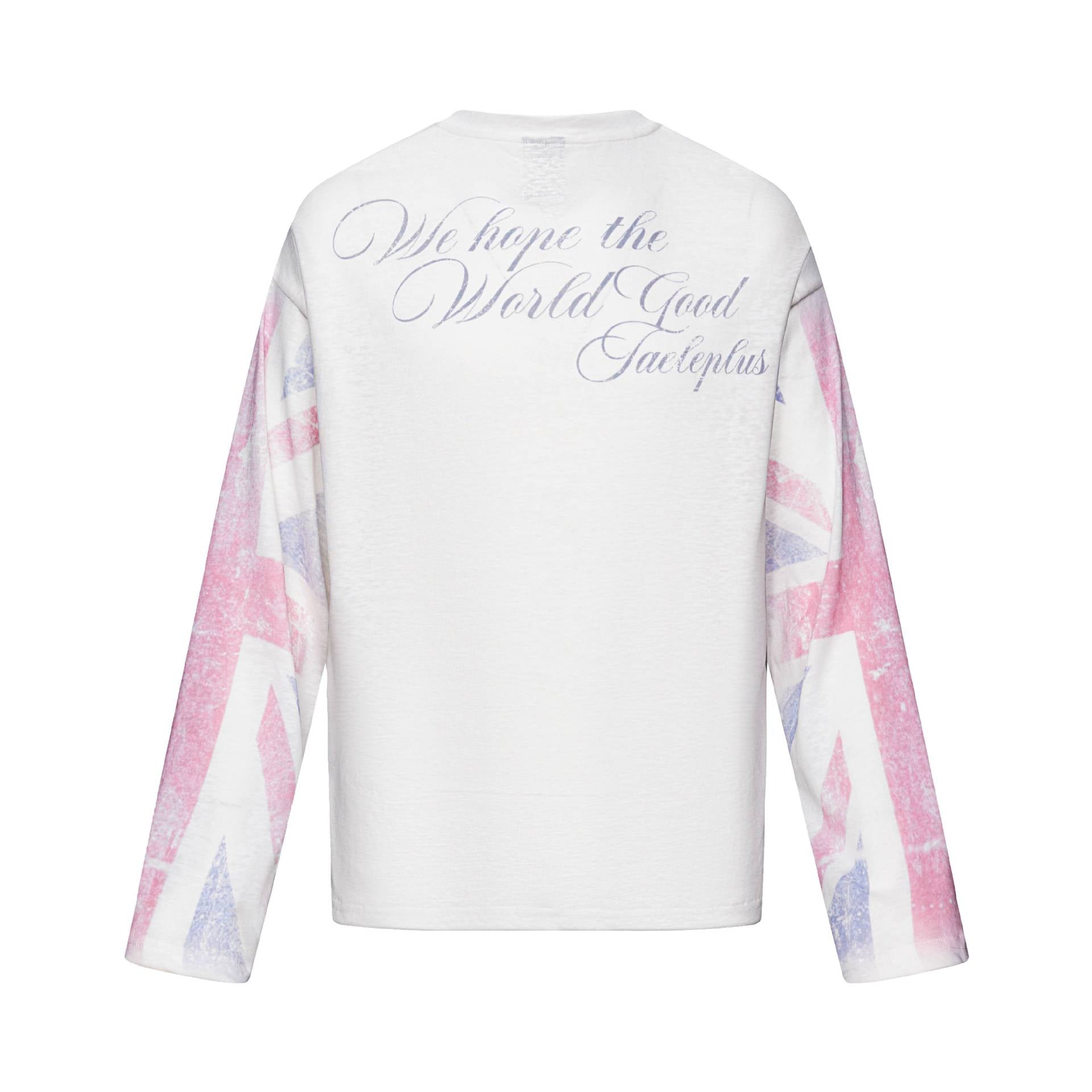 Unisex Long Sleeve Henley Shirt with Chest Pocket and Vintage Flag Print Chichicherry