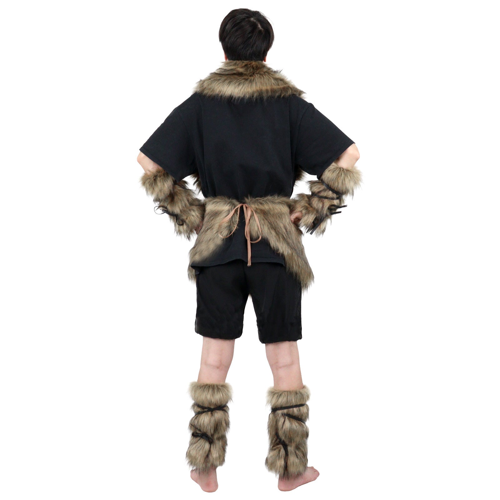 Men's Viking-inspired faux fur accessory set with shawl collar hip apron arm protectors and shin guards Chichicherry