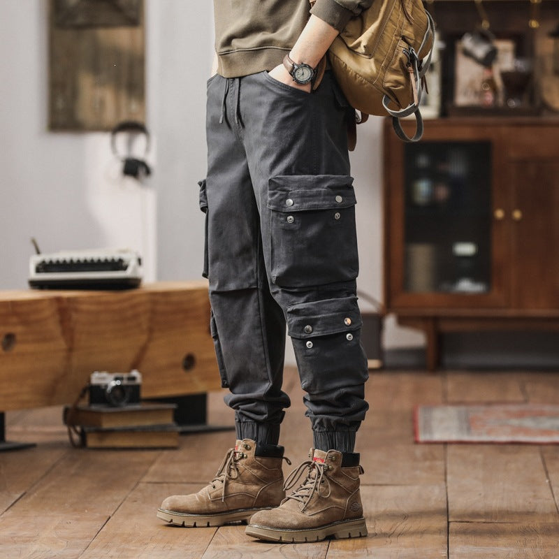 Men's cargo pants with multifunctional flap pockets and elastic hem Chichicherry