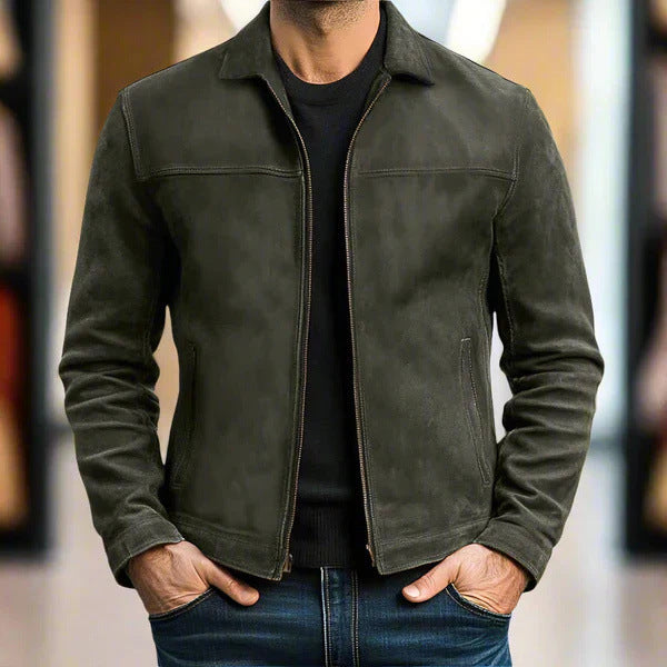 Men's short suede jacket with shirt collar and side insertion pockets Chichicherry
