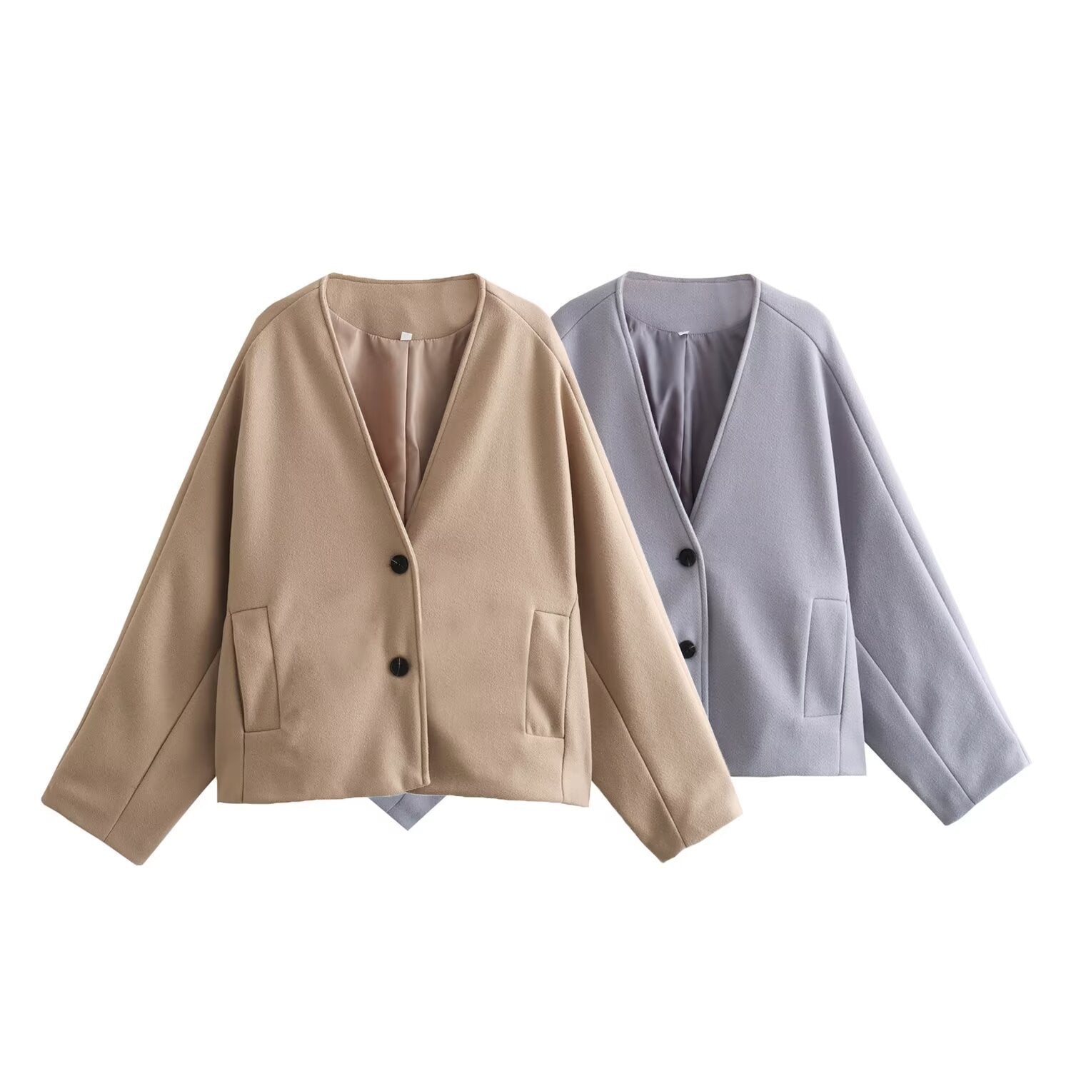 Women's short jacket in boxy cut with V-neck and wool mix Chichicherry