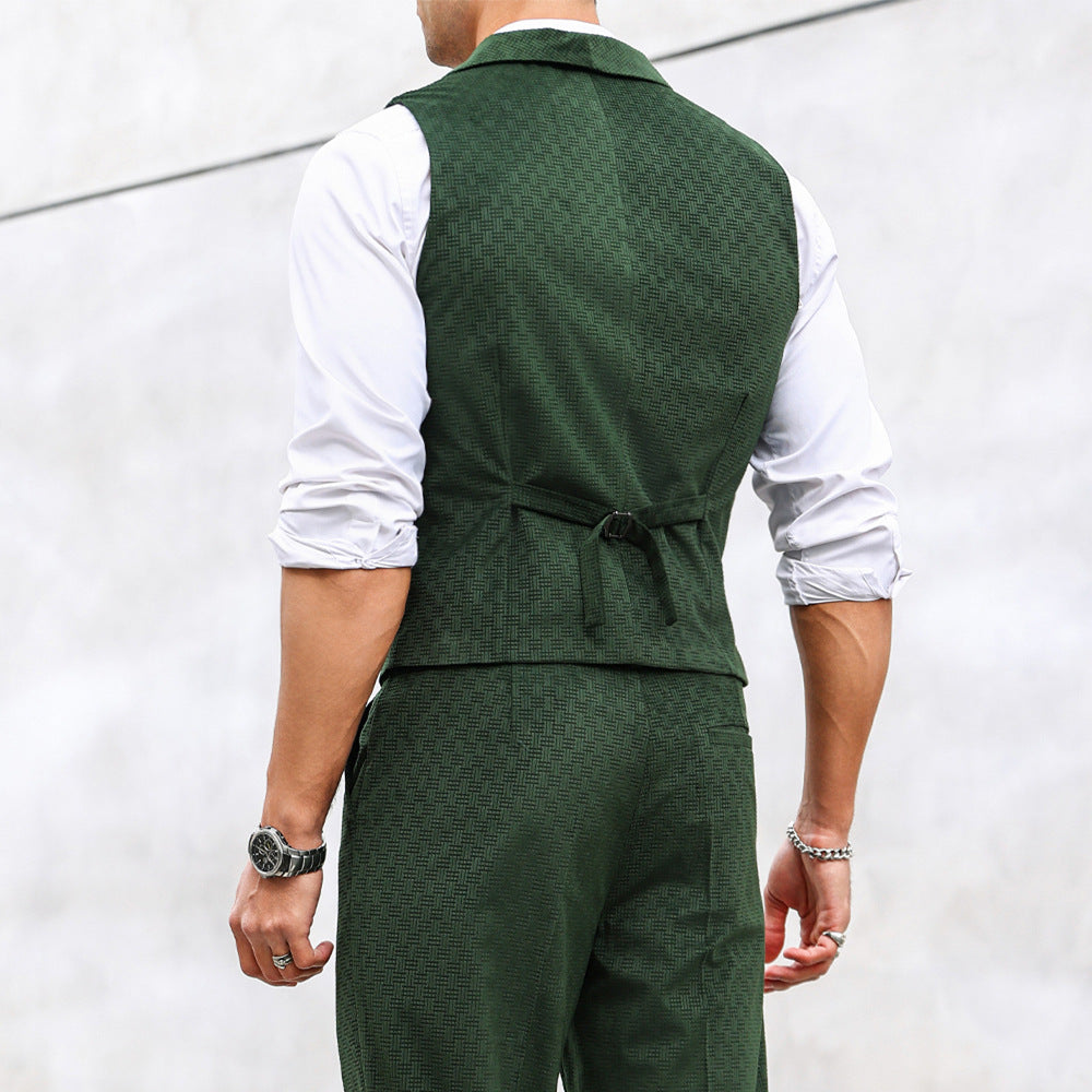 Men's Tailored Waistcoat with Shawl Collar, Three-Button Closure and Textured Weaving Structure Chichicherry
