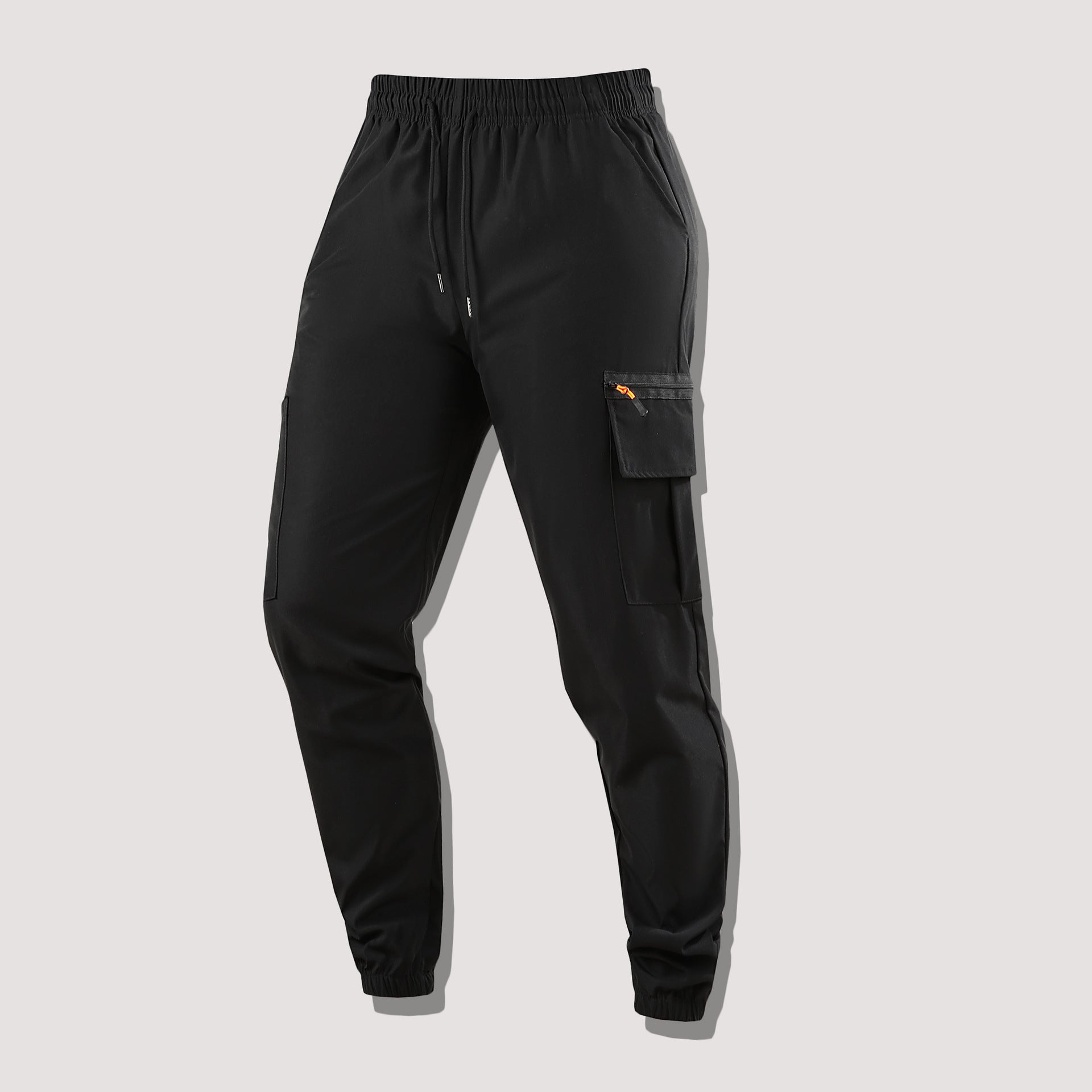 Men's Functional Cargo Jogging Pants with Zipper Pocket and Elastic Waistband Chichicherry