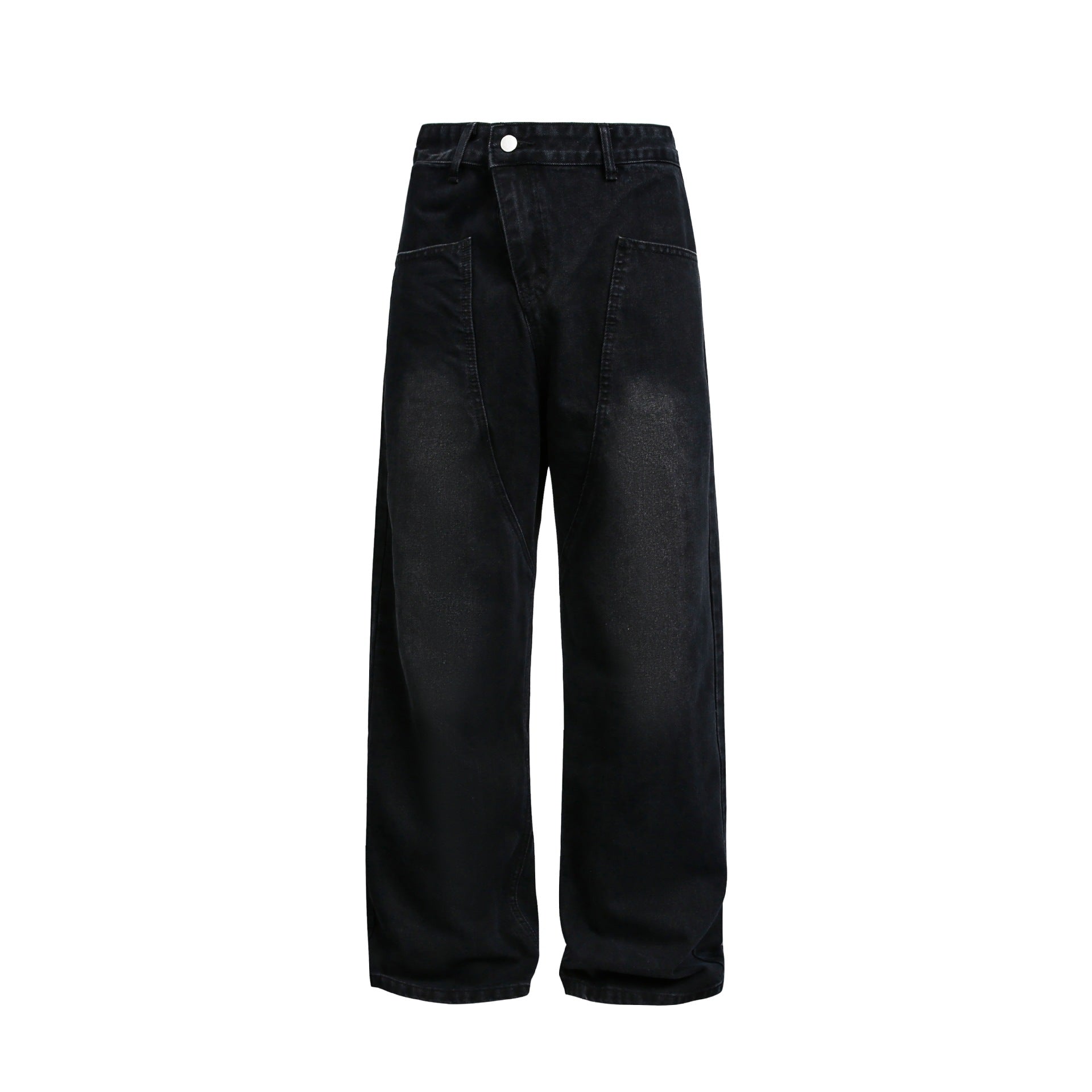 Women's Wide High-Waist Jeans in Carpenter Style with Patch Front Pockets Chichicherry