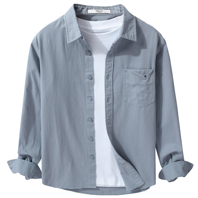 Men's Lightweight Cotton Shirt Jacket in Layering Look with Kent Collar and Patch Chest Pocket Chichicherry