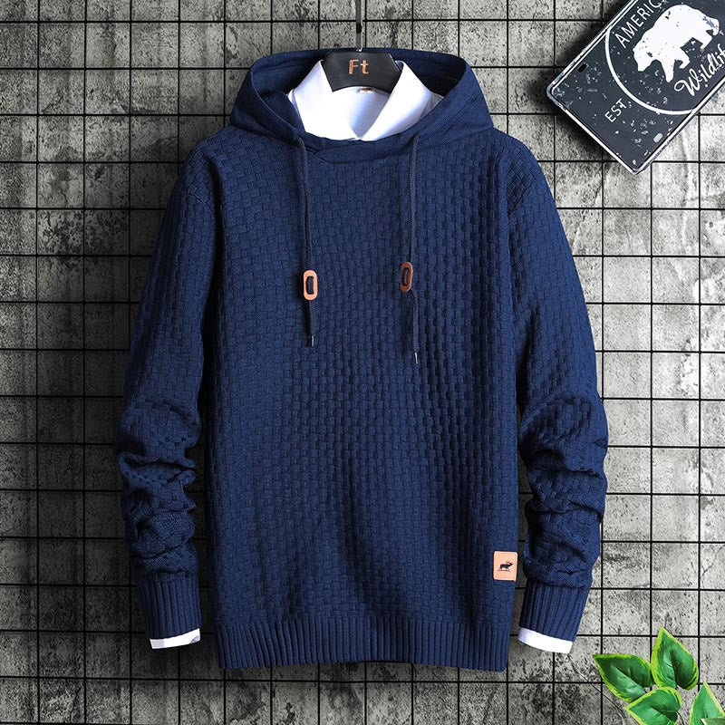 Men's Structured Hooded Knit Sweater with Relief Texture Chichicherry