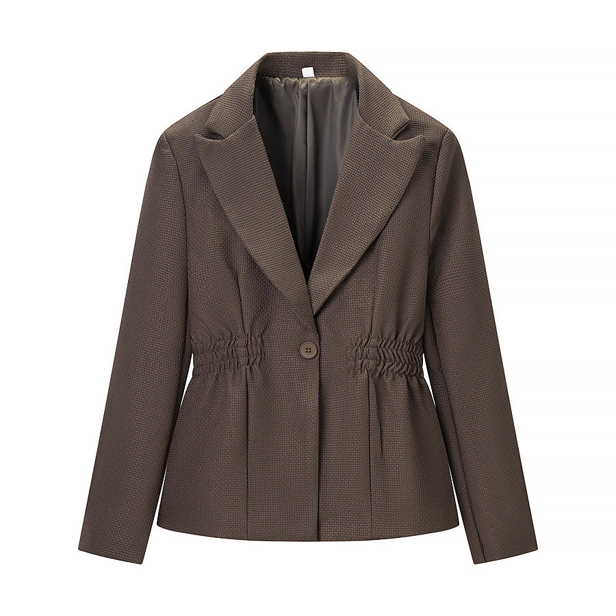 Women's Tailored Blazer with Ruffled Waist and Textured Weave Look Chichicherry