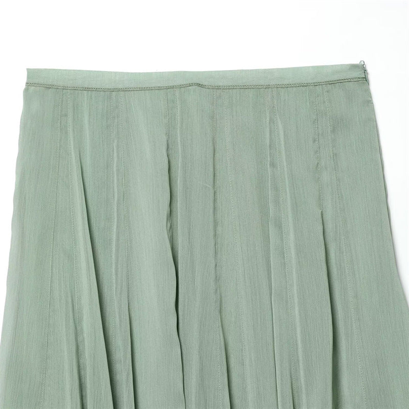 Women's maxi skirt made of pleated chiffon with a high waist and flowing A-line Chichicherry