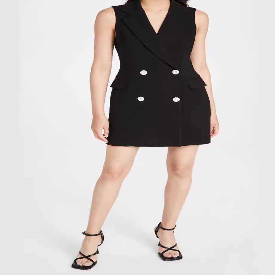 Women’s Sleeveless Double-Breasted Blazer Dress with Tailored Fit Chichicherry