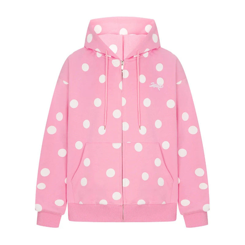 Women's hooded sweat jacket with full zip, oversized cut and polka dot print Chichicherry
