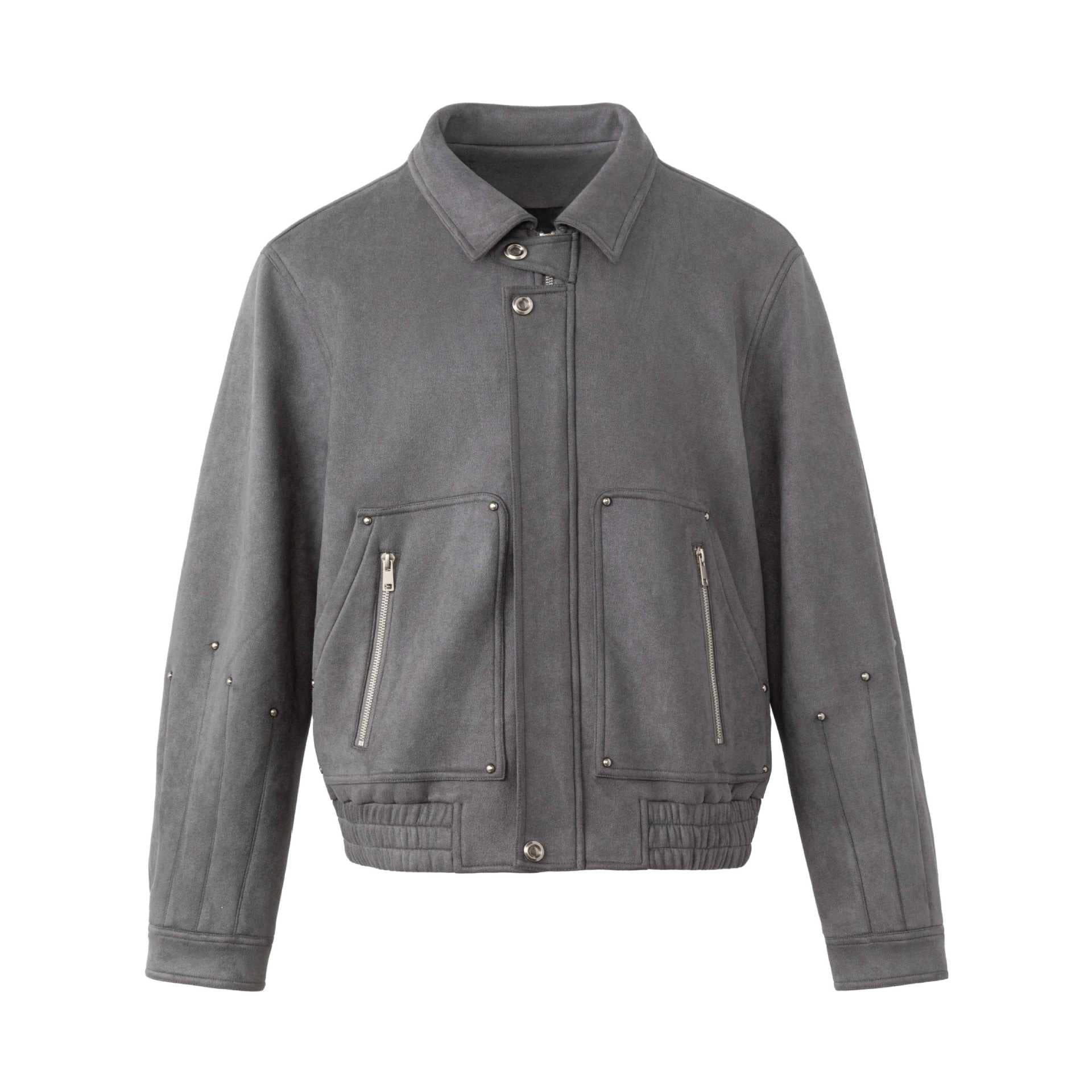 Men's short velour jacket with utility pockets, zippers, and high stand-up collar Chichicherry