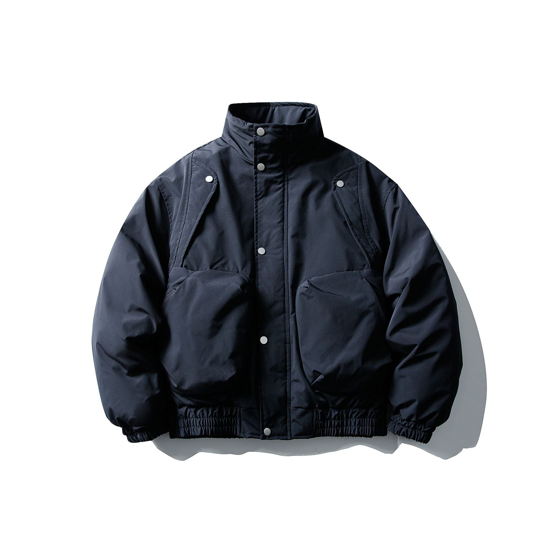 Men's Short Boxy Thermal Bomber with High Stand-Up Collar and Attached XXL Pockets Chichicherry