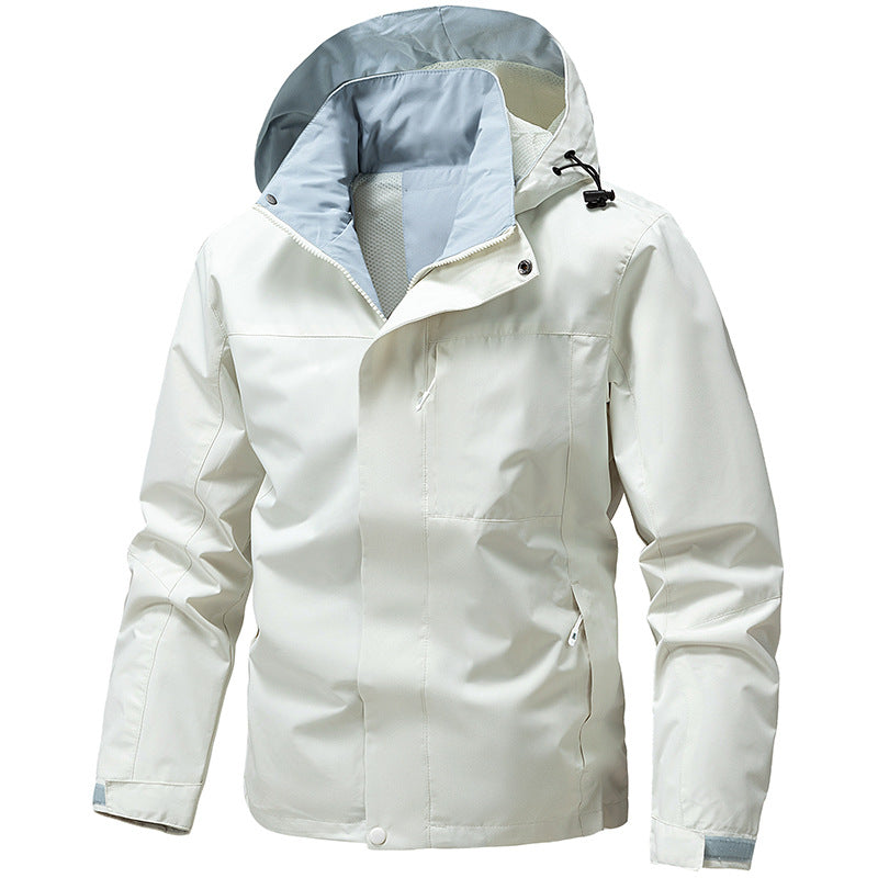 Men's water and windproof functional outdoor jacket with hood, breathable mesh lining and concealed front zip Chichicherry