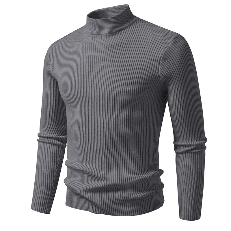 Men's ribbed mock neck pullover narrow fit thermal fine knit Chichicherry