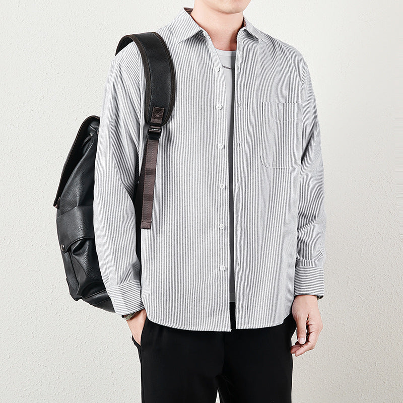 Men Striped Oversized Casual Shirt made of Cotton Blend with Chest Pocket Chichicherry