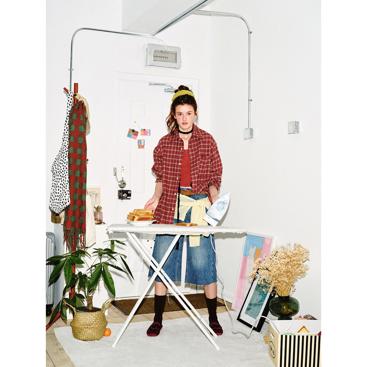 Men's Checked Flannel Shirt Jacket in Oversized Boxy Cut with Chest Pocket Chichicherry