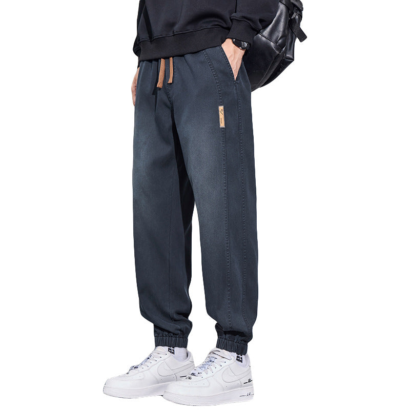 Men's Relaxed-Fit Jogging Pants in Denim-Look with Elastic Waistband, Drawstring and Ribbed Cuff Chichicherry