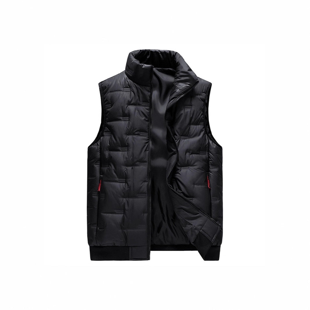 Men's quilted thermal vest with a high stand-up collar, windproof microfiber outer layer, and concealed zip pockets Chichicherry