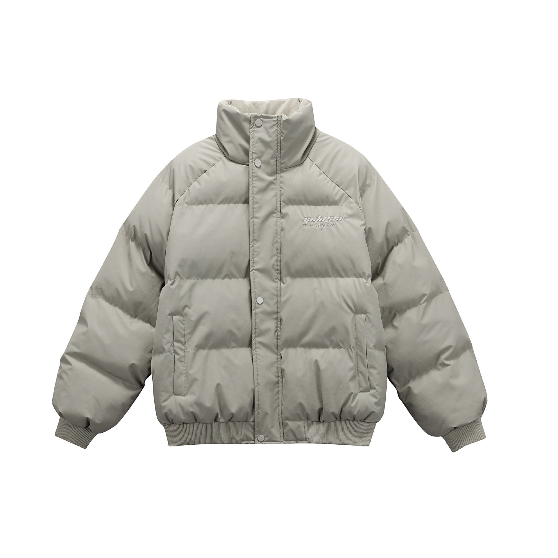 Women's Oversize Quilted Jacket with High Stand-up Collar and Ribbed Cuffs Chichicherry