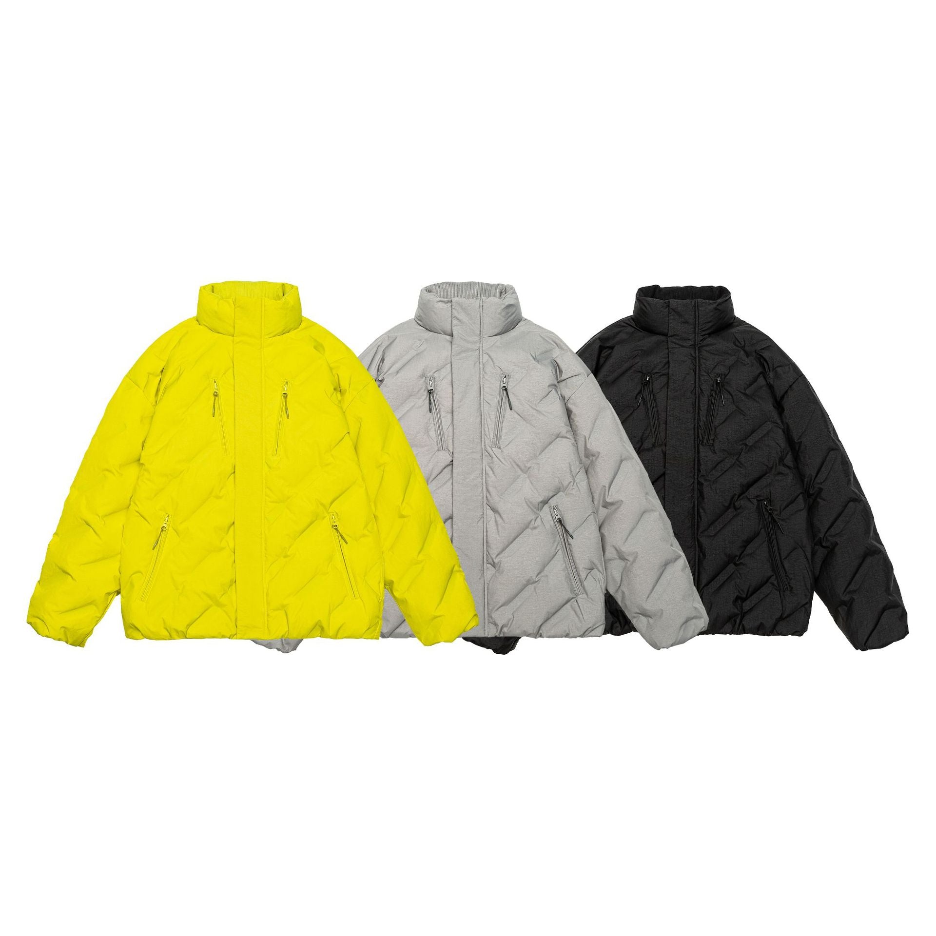 Unisex Padded Oversized Quilted Jacket with High Stand-Up Collar Chichicherry
