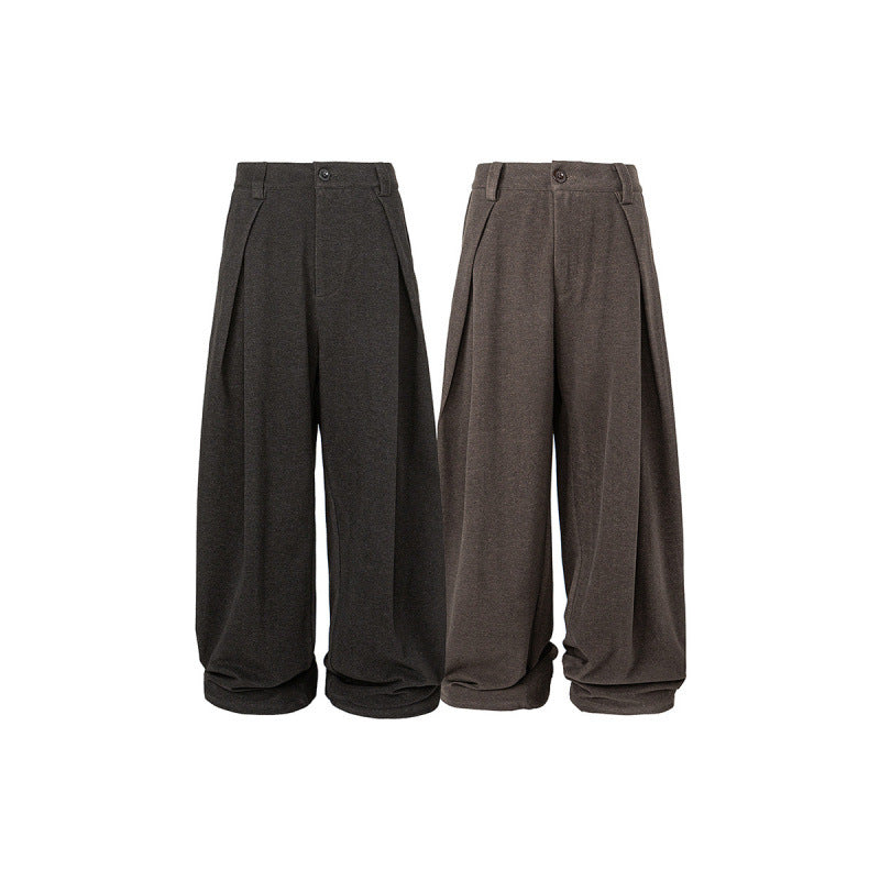 Women's Wide Palazzo Pants with High Waist, Pleats and Turned Hem Chichicherry