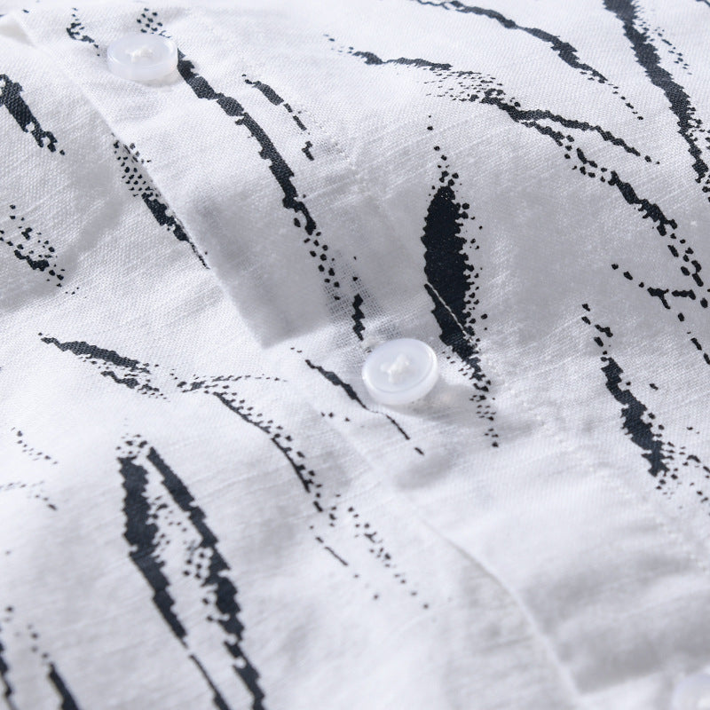 Men's Lightweight Linen-Cotton Shirt with Abstract Brush Print and Relaxed Fit Chichicherry