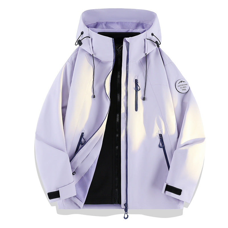 Women Lightweight Waterproof Hooded Jacket with Teddy Charm and Concealed Zipper Pockets Chichicherry
