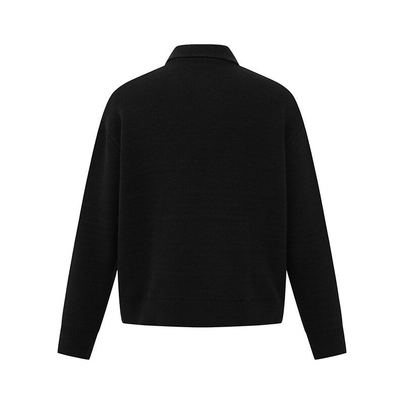 Men's Boxy Knit Sweater with Polo Collar and Half Button Placket Chichicherry