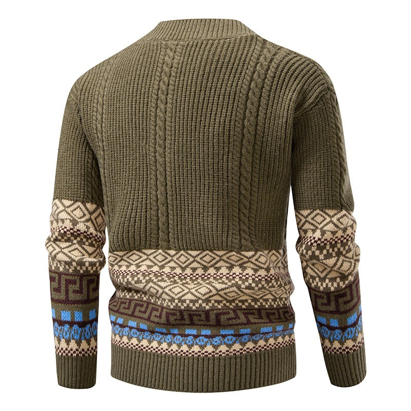 Men's knitted cardigan with cable pattern, jacquard cuffs, and button closure Chichicherry