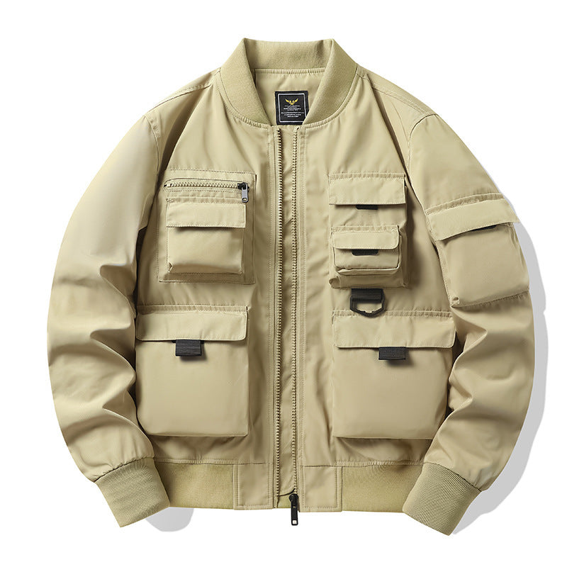 Men's Multi-Pocket Tactical Bomber with Modular Exterior Pockets and D-Ring Details Chichicherry
