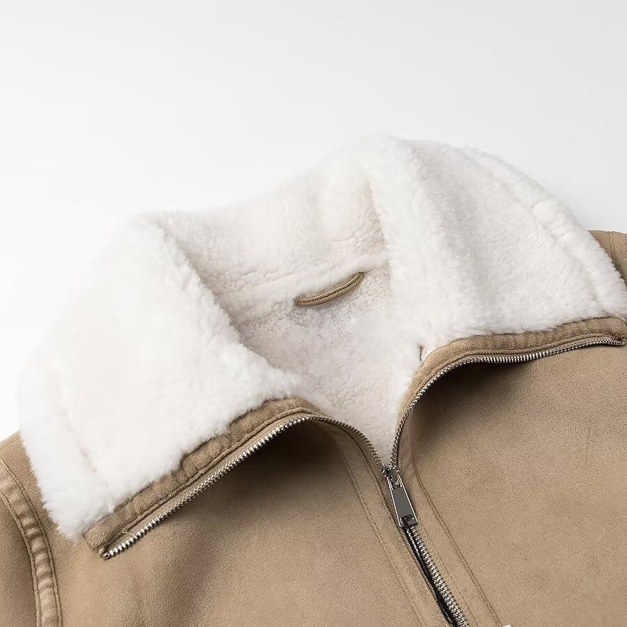 Ladies bomber jacket made of suede imitation with teddy lining and large shawl collar Chichicherry