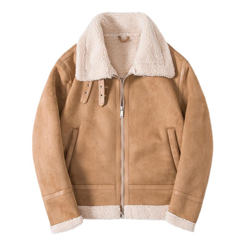 Men's Sheepskin Look Pilot Jacket with Teddy Lining and Leather Trim Chichicherry