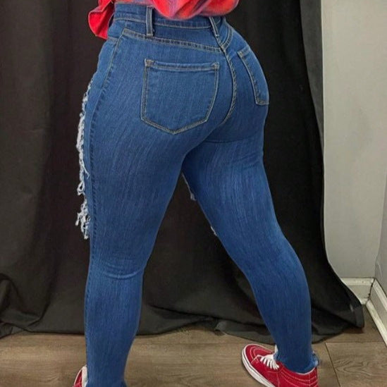 Women High-waisted, heavily distressed Sculpting Skinny Jeans Chichicherry