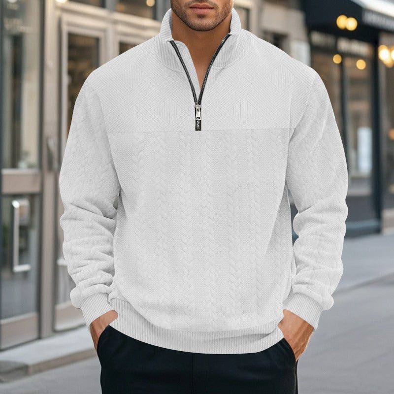 Men's Half-Zip Pullover with Cable Knit Look and Structural Panels Chichicherry