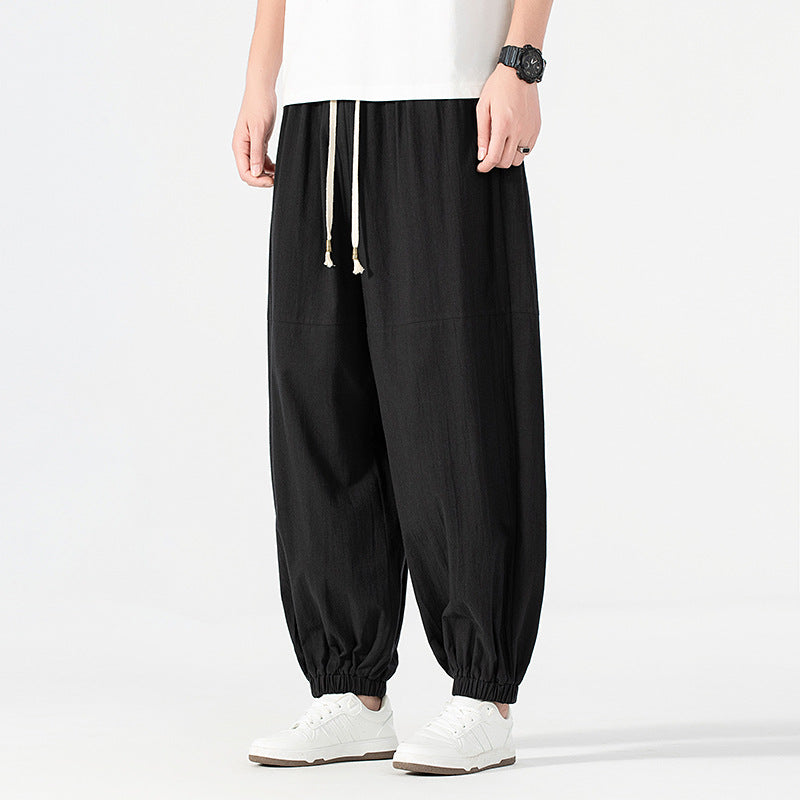 Men's loose-fitting linen-cotton sweatpants with drawstring and gathered leg cuffs Chichicherry