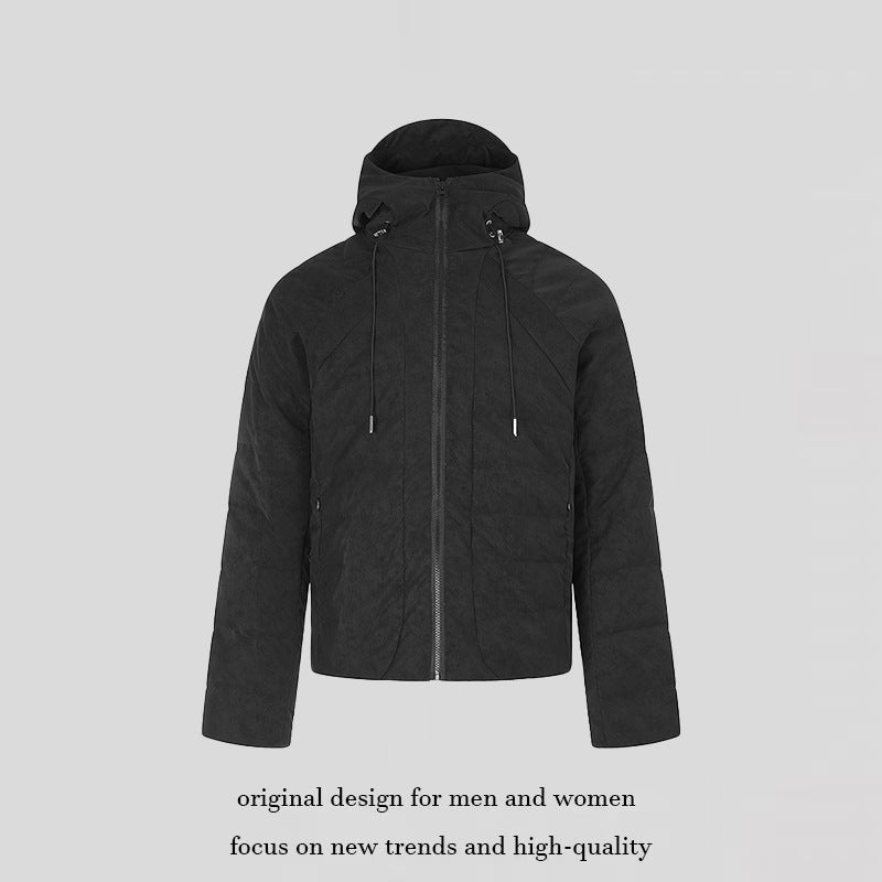 Men's padded short quilted jacket with hood, drawstring and full-length zipper Chichicherry