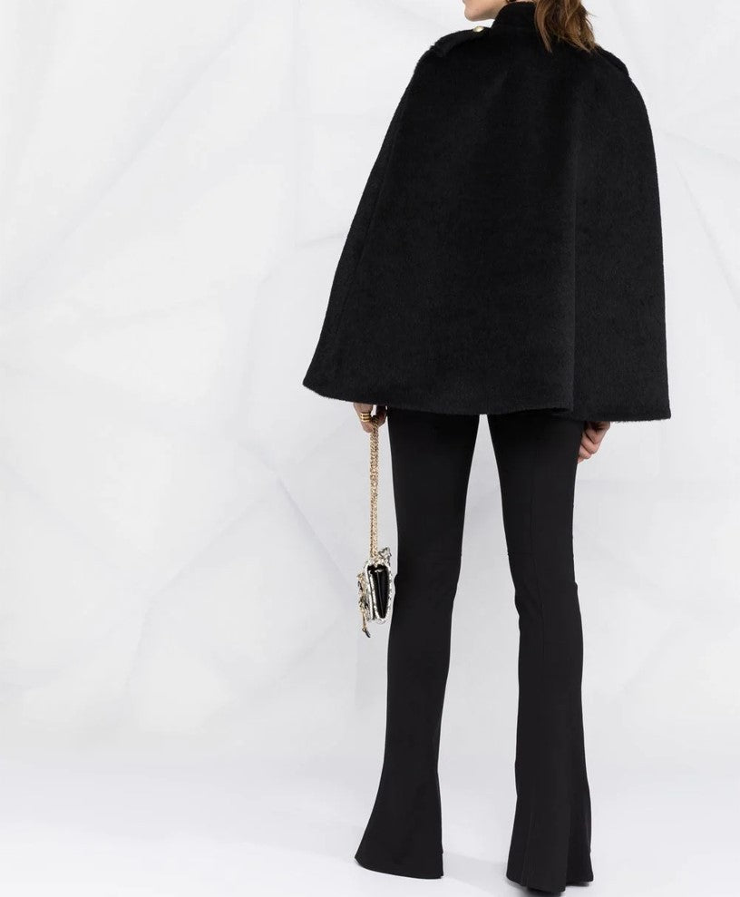 Women's short cape with stand-up collar, velvety texture and decorative gold buttons Chichicherry