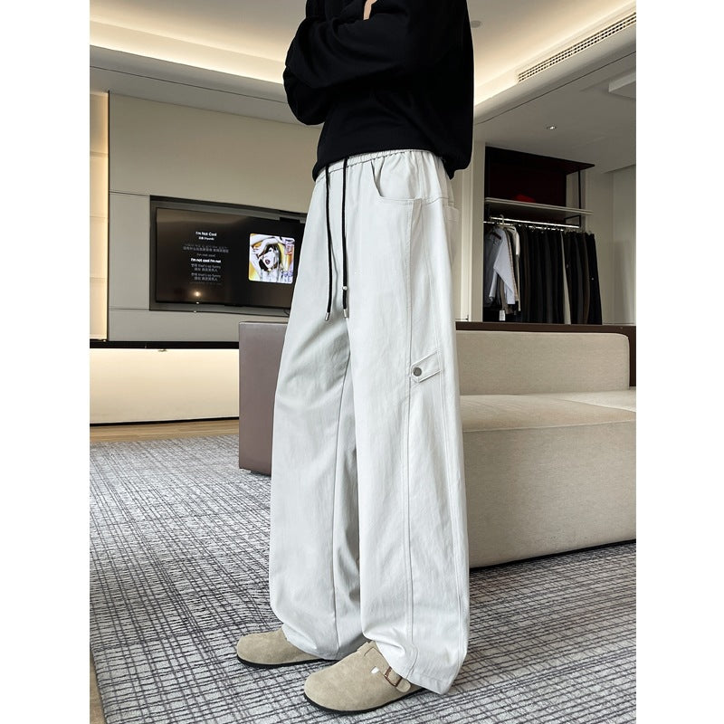 Men's Loose-Fitting Cargo Casual Pants with Elastic Waistband, Drawstring, and Side Flap Pocket Chichicherry