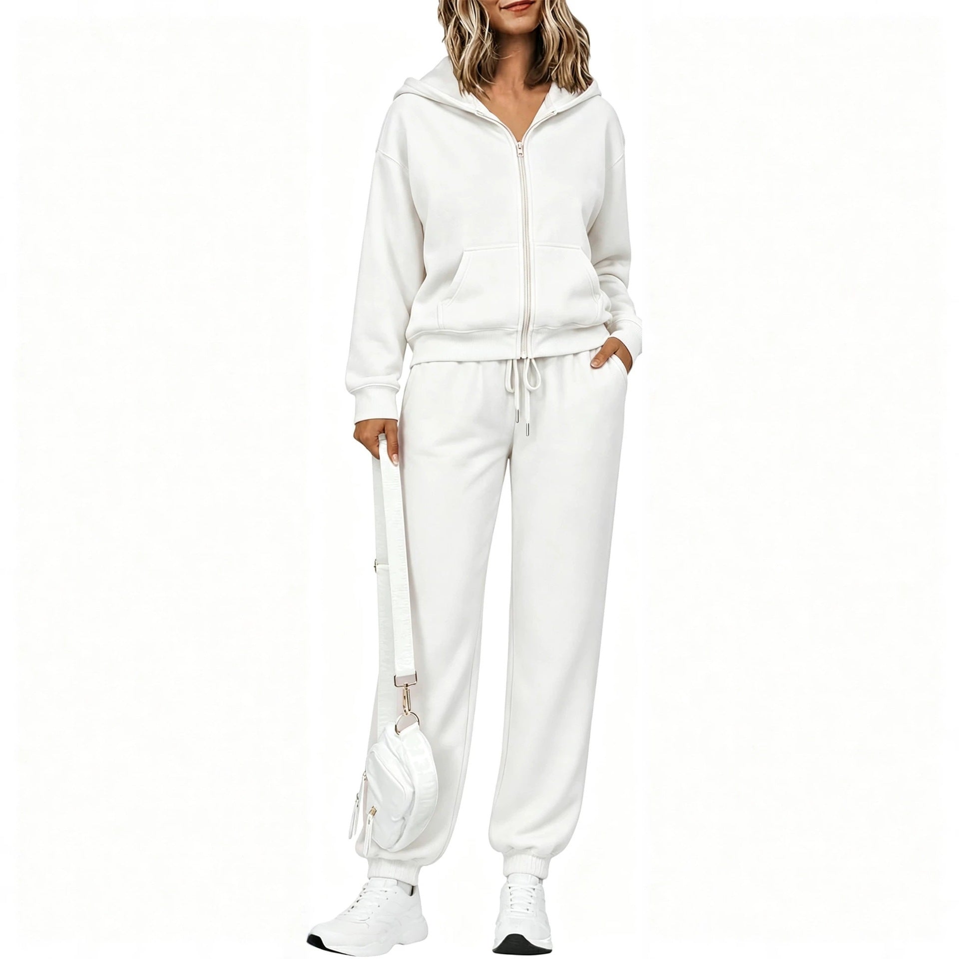 Women's zip hooded sweatset made of soft cotton blend with kangaroo pocket and drawstring joggers Chichicherry