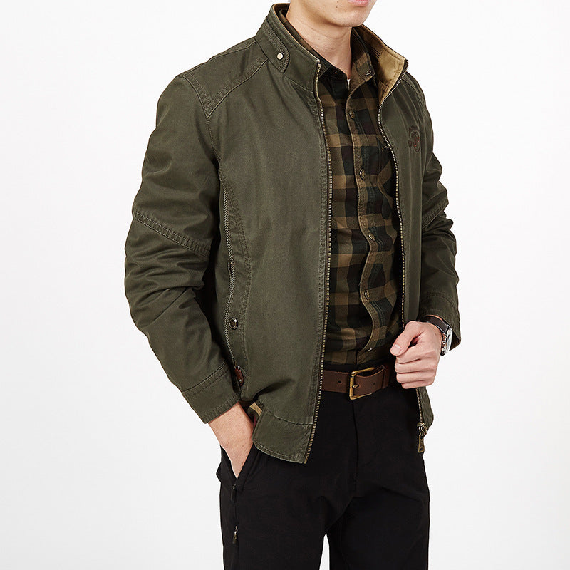 Men's transitional field jacket made of waxed canvas with stand-up collar and concealed zipper Chichicherry