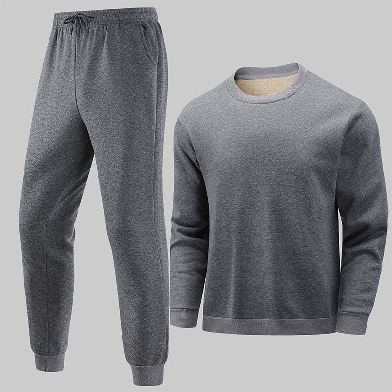 Men's Thermo Fleece Lounge Set with Crew Neck Sweater & Tapered Jogging Pants Chichicherry