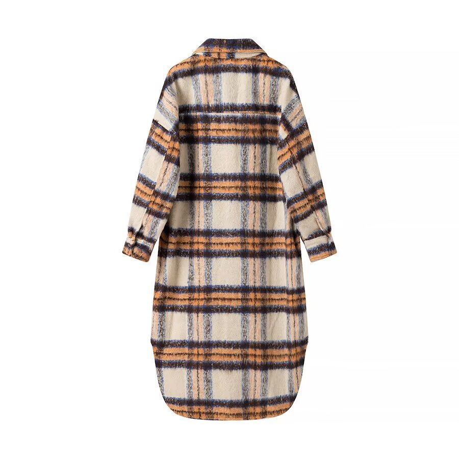 Women's Oversize Shirt Dress Coat made of Wool Blend with Check Pattern Chichicherry