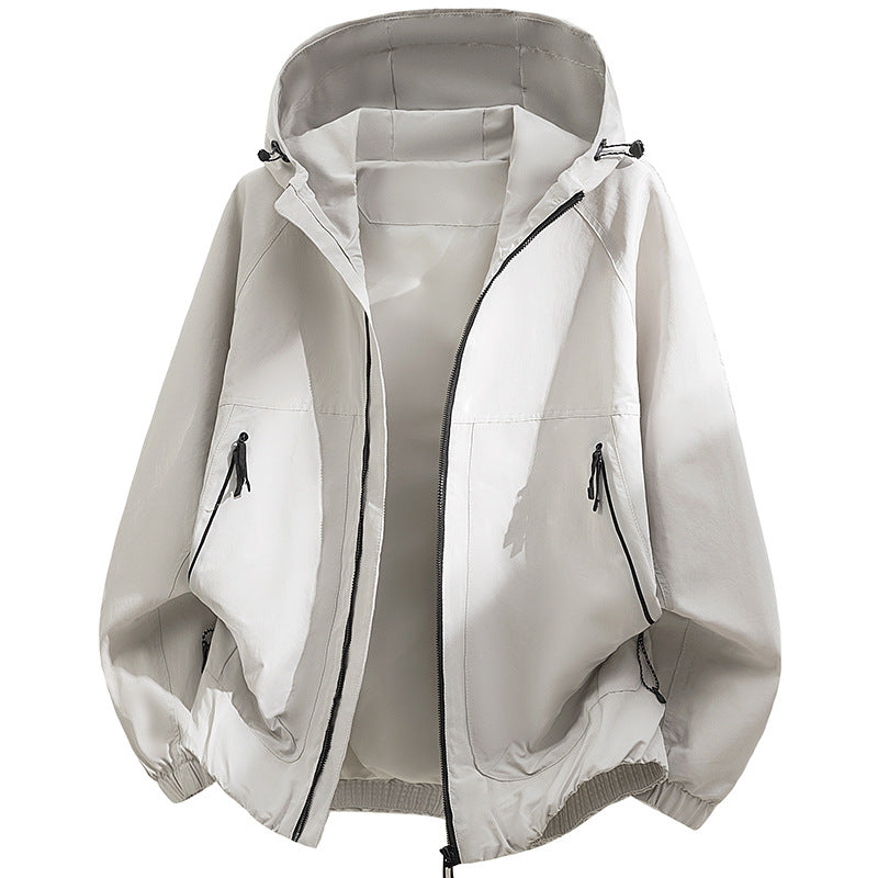 Men's Oversized Hooded Softshell Jacket with Technical Surface and Drawstring Hem Chichicherry