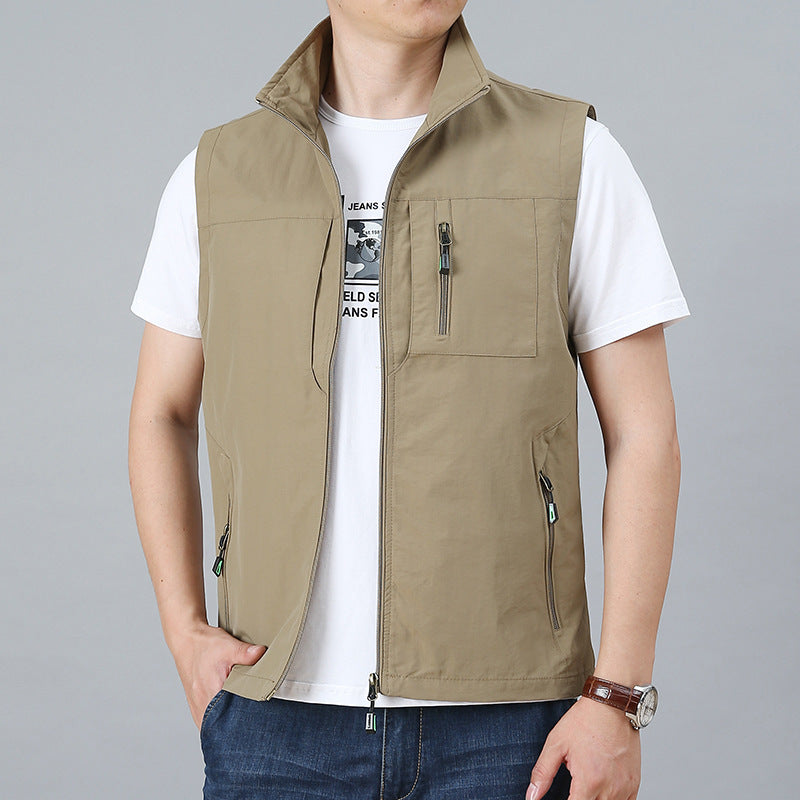 Men's Outdoor Utility Vest with Mesh Lining and Zipper Pockets Chichicherry